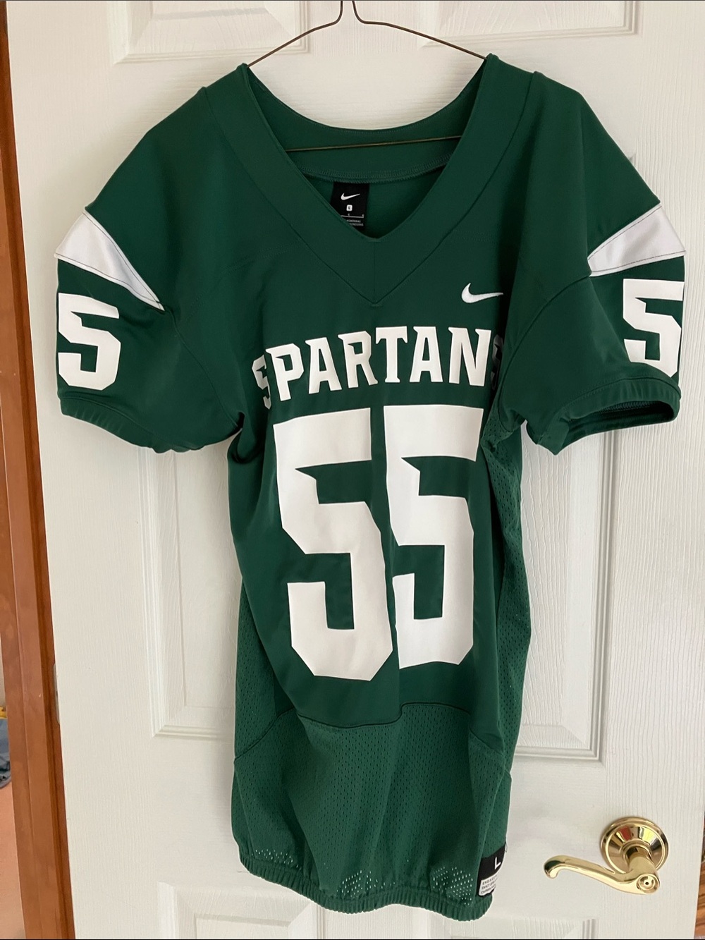 Nike Green and White Spartans #55 Football Jersey